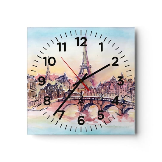 Zegar ścienny - Jedyne takie miasto w świecie - 40x40cm - Miasto Wieża Eiffla Paryż - Kwadratowy zegar szklany - Nowoczeny Stylowy Zegar do salonu do kuchni - Cichy i Modny zegar ARTTOR