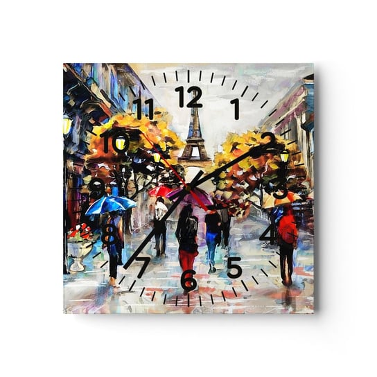 Zegar ścienny - Jesienią szczególnie piękny - 30x30cm - Miasto Paryż Wieża Eiffla - Kwadratowy zegar ścienny - Nowoczeny Stylowy Zegar do salonu do kuchni - Cichy i Modny zegar ARTTOR