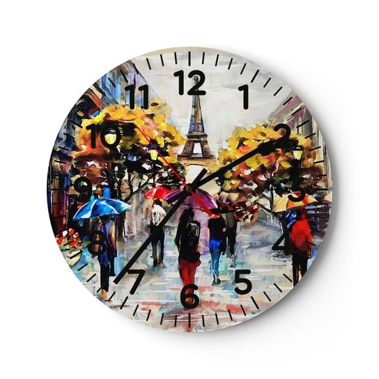 Zegar ścienny - Jesienią szczególnie piękny - 40x40cm - Miasto Paryż Wieża Eiffla - Okrągły zegar szklany - Nowoczeny Stylowy Zegar do salonu do kuchni - Cichy i Modny zegar ARTTOR