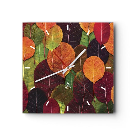 Zegar ścienny - Jesienna mozaika - 30x30cm - Grafika Kolorowe Liście Sztuka - Kwadratowy zegar na szkle - Nowoczeny Stylowy Zegar do salonu do kuchni - Cichy i Modny zegar ARTTOR