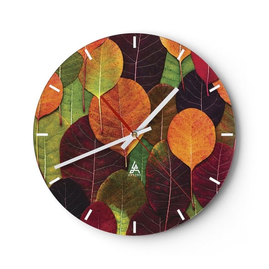 Zegar ścienny - Jesienna mozaika - 30x30cm - Grafika Kolorowe Liście Sztuka - Okrągły zegar na szkle - Nowoczeny Stylowy Zegar do salonu do kuchni - Cichy i Modny zegar ARTTOR