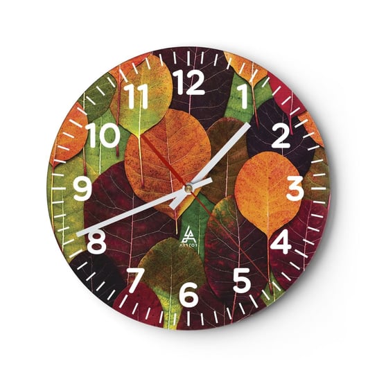 Zegar ścienny - Jesienna mozaika - 40x40cm - Grafika Kolorowe Liście Sztuka - Okrągły zegar szklany - Nowoczeny Stylowy Zegar do salonu do kuchni - Cichy i Modny zegar ARTTOR