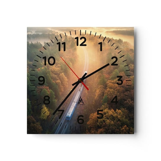 Zegar ścienny - Jesienna podróż - 30x30cm - Transport Kolejowy Krajobraz Górski Pociąg Pasażerski - Kwadratowy zegar ścienny - Nowoczeny Stylowy Zegar do salonu do kuchni - Cichy i Modny zegar ARTTOR