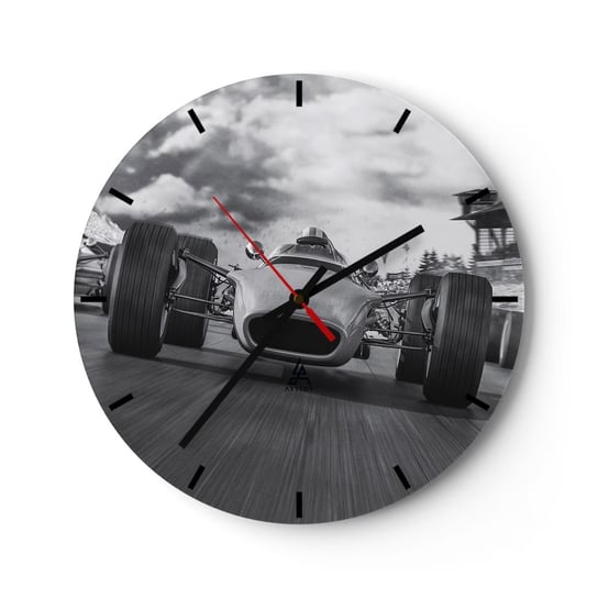 Zegar ścienny - Jest moc! - 30x30cm - Formuła 1 Pojazd Wyścig - Okrągły zegar na szkle - Nowoczeny Stylowy Zegar do salonu do kuchni - Cichy i Modny zegar ARTTOR