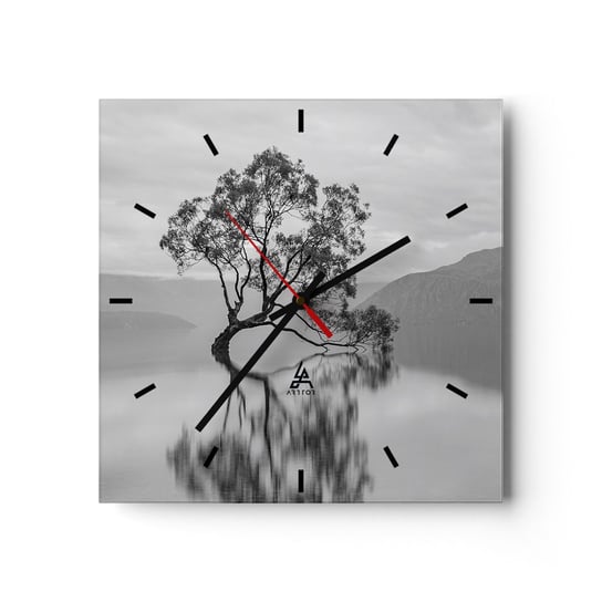 Zegar ścienny - Jest taki kraj - 30x30cm - Krajobraz Jezioro Drzewo - Kwadratowy zegar na szkle - Nowoczeny Stylowy Zegar do salonu do kuchni - Cichy i Modny zegar ARTTOR
