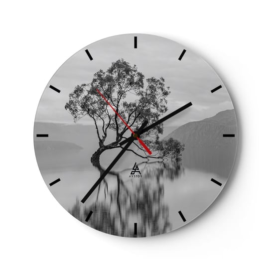 Zegar ścienny - Jest taki kraj - 30x30cm - Krajobraz Jezioro Drzewo - Okrągły zegar na szkle - Nowoczeny Stylowy Zegar do salonu do kuchni - Cichy i Modny zegar ARTTOR