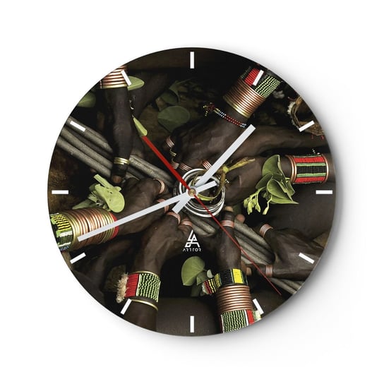 Zegar ścienny - Jesteśmy razem - 30x30cm - Afryka Rytuał Plemięnny Kenia - Okrągły zegar na szkle - Nowoczeny Stylowy Zegar do salonu do kuchni - Cichy i Modny zegar ARTTOR