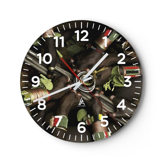 Zegar ścienny -  Jesteśmy razem - 30x30cm - Afryka Rytuał Plemięnny Kenia - Okrągły zegar ścienny - Nowoczeny Stylowy Zegar do salonu do kuchni - Cichy i Modny zegar ARTTOR