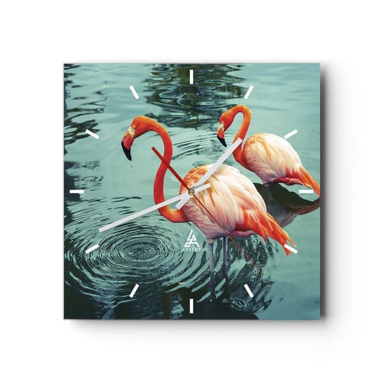 Zegar ścienny - Jesteśmy teraz w modzie - 30x30cm - Flamingi Ptaki Natura - Kwadratowy zegar na szkle - Nowoczeny Stylowy Zegar do salonu do kuchni - Cichy i Modny zegar ARTTOR