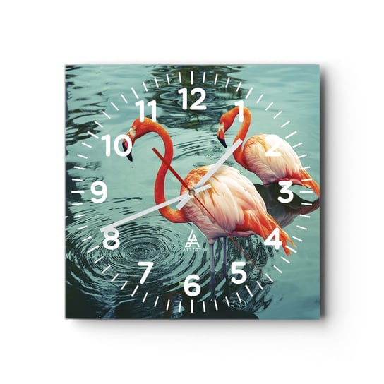 Zegar ścienny - Jesteśmy teraz w modzie - 30x30cm - Flamingi Ptaki Natura - Kwadratowy zegar ścienny - Nowoczeny Stylowy Zegar do salonu do kuchni - Cichy i Modny zegar ARTTOR
