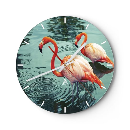 Zegar ścienny - Jesteśmy teraz w modzie - 30x30cm - Flamingi Ptaki Natura - Okrągły zegar na szkle - Nowoczeny Stylowy Zegar do salonu do kuchni - Cichy i Modny zegar ARTTOR