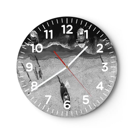 Zegar ścienny - Jeszcze na brzegu… - 40x40cm - Plaża Łódki Połowy Ryb - Okrągły zegar szklany - Nowoczeny Stylowy Zegar do salonu do kuchni - Cichy i Modny zegar ARTTOR