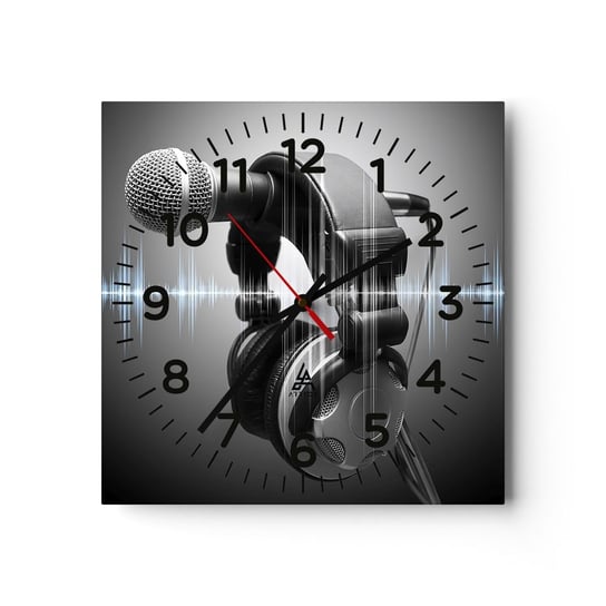 Zegar ścienny - Jeszcze słychać śpiew - 30x30cm - Mikrofon Słuchawki Muzyczne Muzyka - Kwadratowy zegar ścienny - Nowoczeny Stylowy Zegar do salonu do kuchni - Cichy i Modny zegar ARTTOR