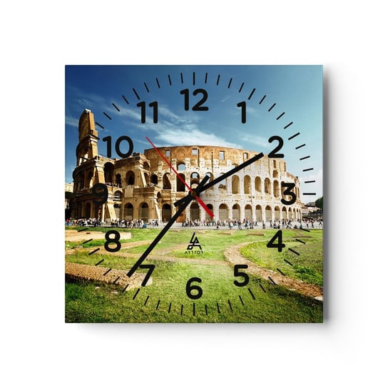 Zegar ścienny - Jeszcze słychać szczęk broni - 30x30cm - Koloseum Rzym Architektura - Kwadratowy zegar ścienny - Nowoczeny Stylowy Zegar do salonu do kuchni - Cichy i Modny zegar ARTTOR