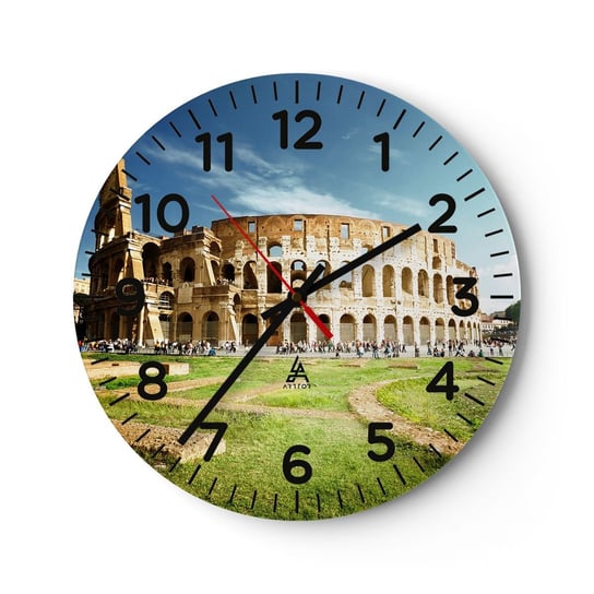 Zegar ścienny - Jeszcze słychać szczęk broni - 30x30cm - Koloseum Rzym Architektura - Okrągły zegar ścienny - Nowoczeny Stylowy Zegar do salonu do kuchni - Cichy i Modny zegar ARTTOR