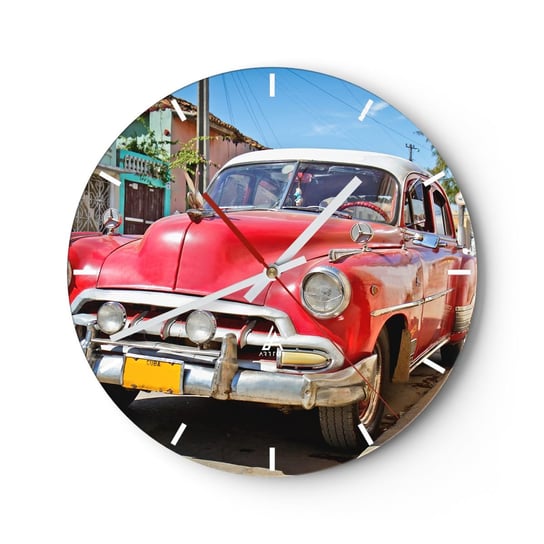 Zegar ścienny - Jeszcze tylko na Kubie - 30x30cm - Motoryzacja Samochód Vintage Architektura - Okrągły zegar na szkle - Nowoczeny Stylowy Zegar do salonu do kuchni - Cichy i Modny zegar ARTTOR