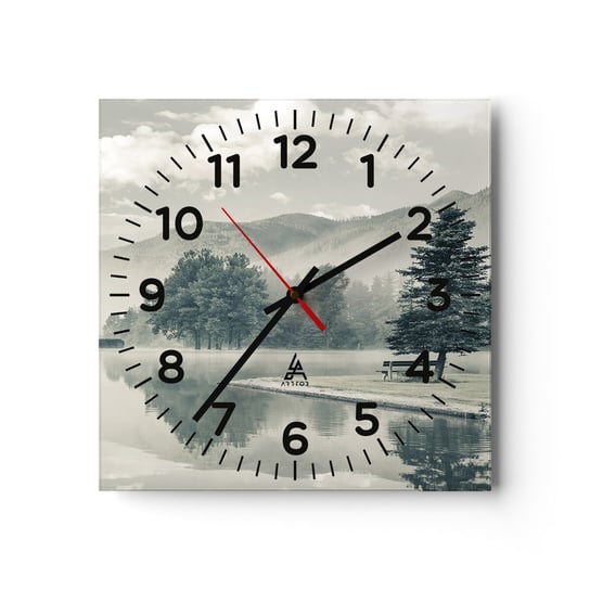 Zegar ścienny - Jezioro jeszcze śpi - 30x30cm - Krajobraz Góry  Jezioro - Kwadratowy zegar ścienny - Nowoczeny Stylowy Zegar do salonu do kuchni - Cichy i Modny zegar ARTTOR