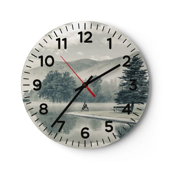 Zegar ścienny - Jezioro jeszcze śpi - 40x40cm - Krajobraz Góry  Jezioro - Okrągły zegar szklany - Nowoczeny Stylowy Zegar do salonu do kuchni - Cichy i Modny zegar ARTTOR