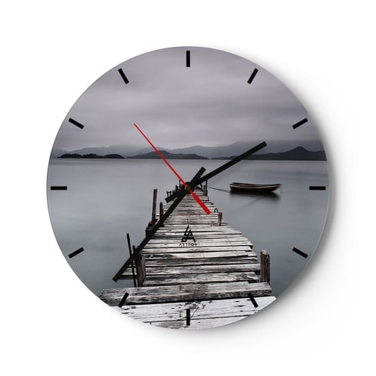 Zegar ścienny - Jutro możesz ruszać - 40x40cm - Krajobraz Drewniany Pomost Łódka - Okrągły zegar ścienny - Nowoczeny Stylowy Zegar do salonu do kuchni - Cichy i Modny zegar ARTTOR