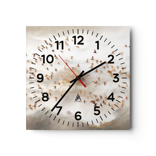 Zegar ścienny - Już czas… - 30x30cm - Ptaki Złoto Minimalizm - Kwadratowy zegar ścienny - Nowoczeny Stylowy Zegar do salonu do kuchni - Cichy i Modny zegar ARTTOR
