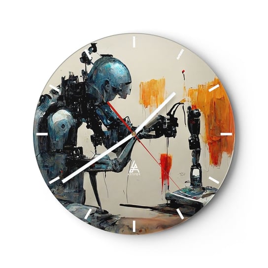 Zegar ścienny - Już jutro… - 30x30cm - Artysta Sztuczna Inteligencja Robot - Okrągły zegar na szkle - Nowoczeny Stylowy Zegar do salonu do kuchni - Cichy i Modny zegar ARTTOR