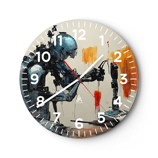 Zegar ścienny - Już jutro… - 30x30cm - Artysta Sztuczna Inteligencja Robot - Okrągły zegar ścienny - Nowoczeny Stylowy Zegar do salonu do kuchni - Cichy i Modny zegar ARTTOR