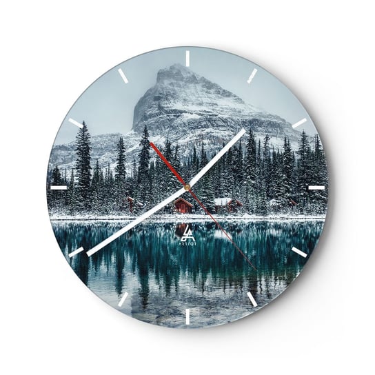 Zegar ścienny - Kanadyjskie zacisze - 30x30cm - Krajobraz Kanada Zima - Okrągły zegar na szkle - Nowoczeny Stylowy Zegar do salonu do kuchni - Cichy i Modny zegar ARTTOR