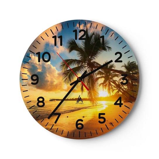 Zegar ścienny - Karaibskie marzenie - 30x30cm - Krajobraz Palma Kokosowa Morze - Okrągły zegar ścienny - Nowoczeny Stylowy Zegar do salonu do kuchni - Cichy i Modny zegar ARTTOR