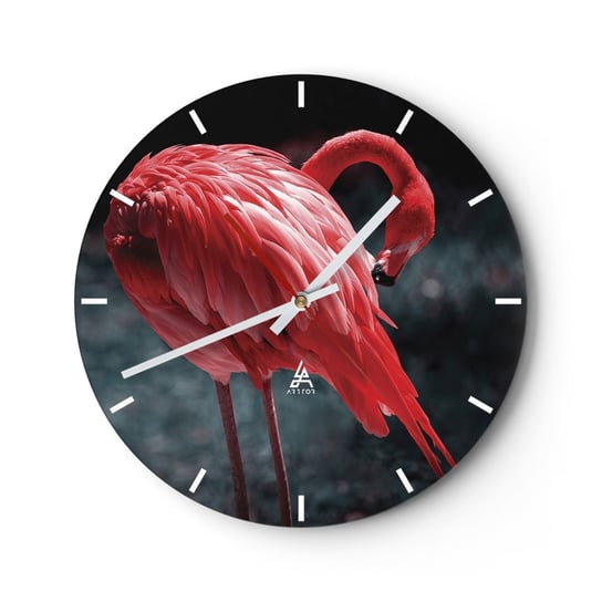 Zegar ścienny - Karmazynowy poemat natury - 30x30cm - Flaming Ptak Natura - Okrągły zegar na szkle - Nowoczeny Stylowy Zegar do salonu do kuchni - Cichy i Modny zegar ARTTOR