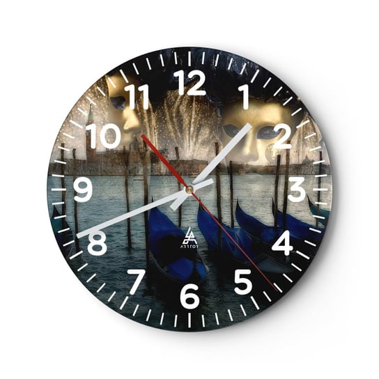 Zegar ścienny - Karnawał czas zacząć - 30x30cm - Wenecja Maski Miasto - Okrągły zegar ścienny - Nowoczeny Stylowy Zegar do salonu do kuchni - Cichy i Modny zegar ARTTOR