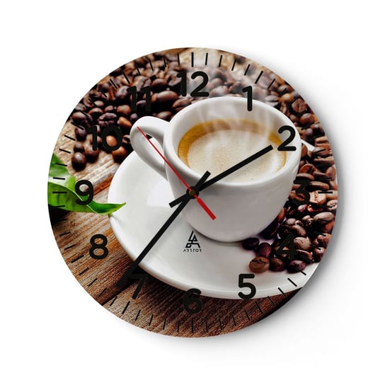 Zegar ścienny -  Kawa na ławie - 30x30cm - Gastronomia Kawa Filiżanka - Okrągły zegar ścienny - Nowoczeny Stylowy Zegar do salonu do kuchni - Cichy i Modny zegar ARTTOR