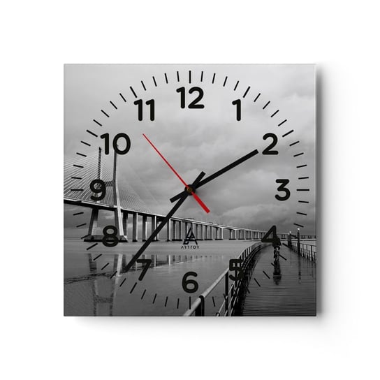 Zegar ścienny - Każdemu co mu się należy - 30x30cm - Most Architektura Krajobraz - Kwadratowy zegar ścienny - Nowoczeny Stylowy Zegar do salonu do kuchni - Cichy i Modny zegar ARTTOR