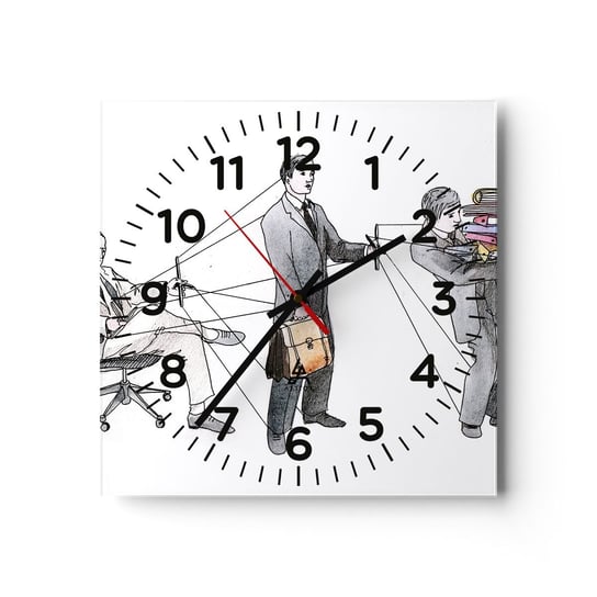 Zegar ścienny - Każdy swego pana ma - 40x40cm - Abstrakcja Mężczyzna Praca - Kwadratowy zegar szklany - Nowoczeny Stylowy Zegar do salonu do kuchni - Cichy i Modny zegar ARTTOR