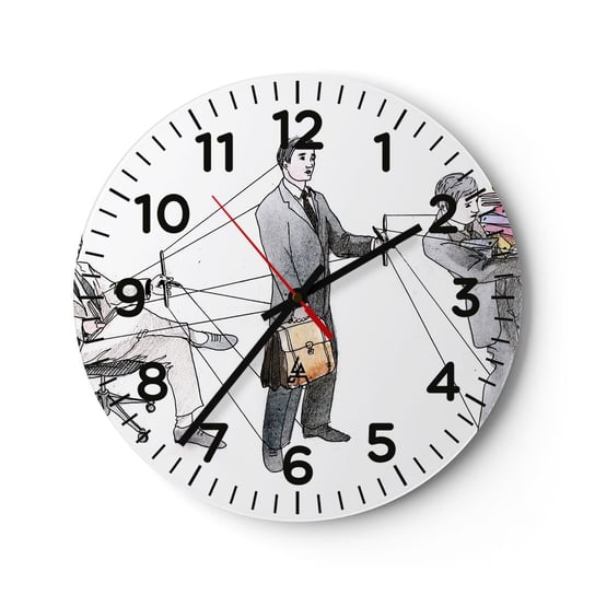 Zegar ścienny - Każdy swego pana ma - 40x40cm - Abstrakcja Mężczyzna Praca - Okrągły zegar szklany - Nowoczeny Stylowy Zegar do salonu do kuchni - Cichy i Modny zegar ARTTOR