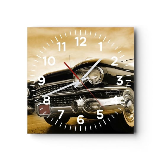 Zegar ścienny - Klasyka nigdy nie przemija - 40x40cm - Samochód Motoryzacja Retro - Kwadratowy zegar szklany - Nowoczeny Stylowy Zegar do salonu do kuchni - Cichy i Modny zegar ARTTOR