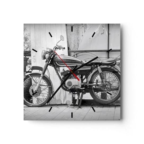 Zegar ścienny - Klasyka ponad wszystko - 30x30cm - Motocykl Vintage Motor Podróż - Kwadratowy zegar na szkle - Nowoczeny Stylowy Zegar do salonu do kuchni - Cichy i Modny zegar ARTTOR