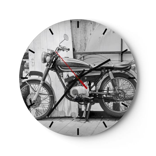 Zegar ścienny - Klasyka ponad wszystko - 30x30cm - Motocykl Vintage Motor Podróż - Okrągły zegar na szkle - Nowoczeny Stylowy Zegar do salonu do kuchni - Cichy i Modny zegar ARTTOR