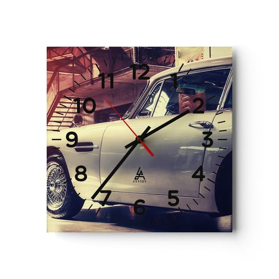 Zegar ścienny - Klasyka się nie starzeje - 40x40cm - Samochód Motoryzacja Vintage - Kwadratowy zegar szklany - Nowoczeny Stylowy Zegar do salonu do kuchni - Cichy i Modny zegar ARTTOR