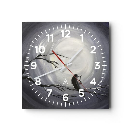 Zegar ścienny - Klucz do tajemnicy nocy - 30x30cm - Abstrakcja Wrona Ptak - Kwadratowy zegar ścienny - Nowoczeny Stylowy Zegar do salonu do kuchni - Cichy i Modny zegar ARTTOR