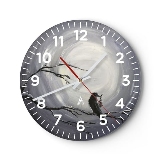 Zegar ścienny - Klucz do tajemnicy nocy - 40x40cm - Abstrakcja Wrona Ptak - Okrągły zegar szklany - Nowoczeny Stylowy Zegar do salonu do kuchni - Cichy i Modny zegar ARTTOR