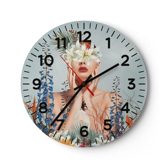 Zegar ścienny - Kobieta – kwiat - 30x30cm - Abstrakcja Kobieta Kwiaty - Okrągły zegar ścienny - Nowoczeny Stylowy Zegar do salonu do kuchni - Cichy i Modny zegar ARTTOR