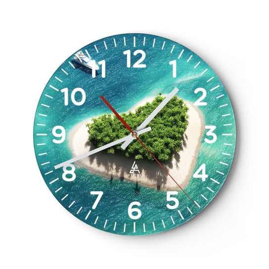 Zegar ścienny - Kocham lato - 40x40cm - Krajobraz Wyspa Na Oceanie Jacht - Okrągły zegar szklany - Nowoczeny Stylowy Zegar do salonu do kuchni - Cichy i Modny zegar ARTTOR
