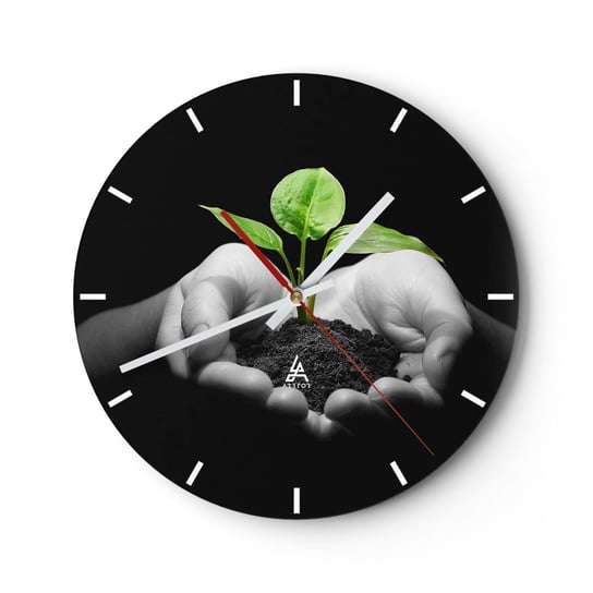 Zegar ścienny - Kocham naturę, chronię ją - 30x30cm - Natura Życie Roślina - Okrągły zegar na szkle - Nowoczeny Stylowy Zegar do salonu do kuchni - Cichy i Modny zegar ARTTOR