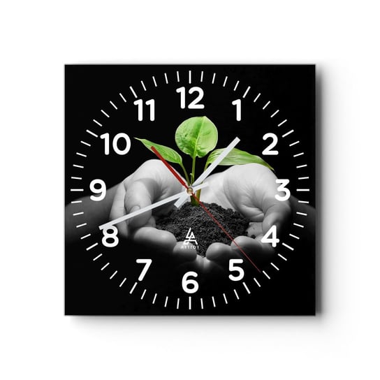Zegar ścienny - Kocham naturę, chronię ją - 40x40cm - Natura Życie Roślina - Kwadratowy zegar szklany - Nowoczeny Stylowy Zegar do salonu do kuchni - Cichy i Modny zegar ARTTOR