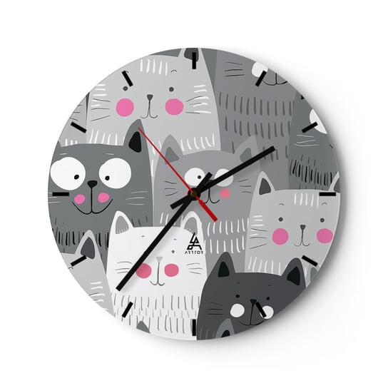 Zegar ścienny - Koci świat - 30x30cm - Dla Dzieci Kot Zwierzęta - Okrągły zegar na szkle - Nowoczeny Stylowy Zegar do salonu do kuchni - Cichy i Modny zegar ARTTOR