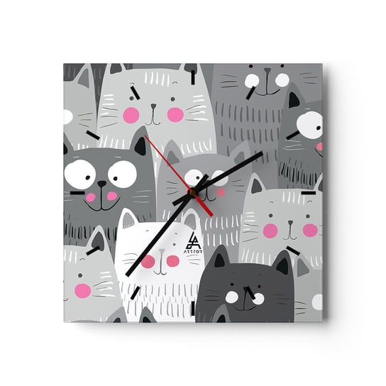 Zegar ścienny - Koci świat - 40x40cm - Dla Dzieci Kot Zwierzęta - Kwadratowy zegar ścienny - Nowoczeny Stylowy Zegar do salonu do kuchni - Cichy i Modny zegar ARTTOR