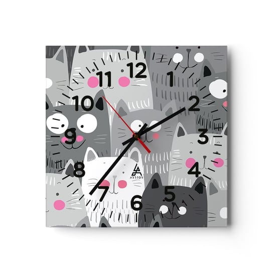 Zegar ścienny - Koci świat - 40x40cm - Dla Dzieci Kot Zwierzęta - Kwadratowy zegar szklany - Nowoczeny Stylowy Zegar do salonu do kuchni - Cichy i Modny zegar ARTTOR
