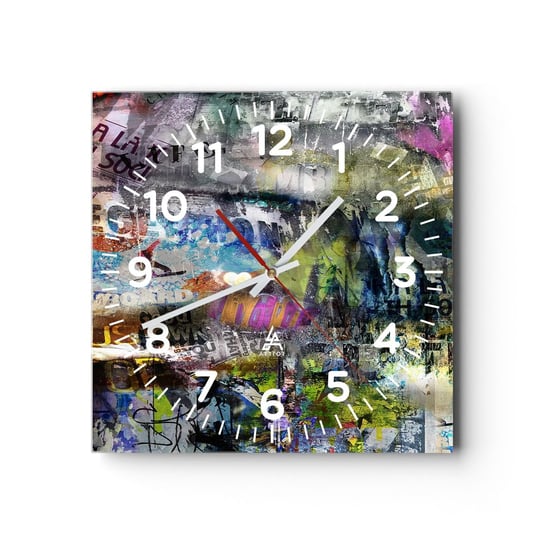 Zegar ścienny - Kolaż wspomnień - 40x40cm - Graffiti Mural Nowoczesny Wzór - Kwadratowy zegar szklany - Nowoczeny Stylowy Zegar do salonu do kuchni - Cichy i Modny zegar ARTTOR