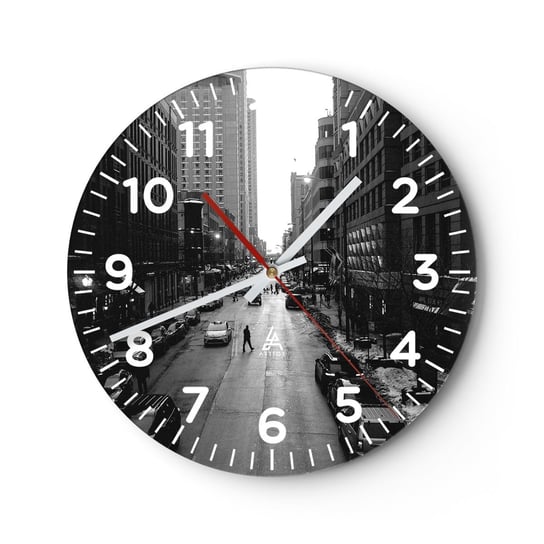 Zegar ścienny - Kolejny dzień jak co dzień - 40x40cm - Miasto Chicago Architektura - Okrągły zegar szklany - Nowoczeny Stylowy Zegar do salonu do kuchni - Cichy i Modny zegar ARTTOR