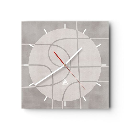 Zegar ścienny - Koliście i na wprost - 30x30cm - Jasny Minimalistyczny Koło - Kwadratowy zegar na szkle - Nowoczeny Stylowy Zegar do salonu do kuchni - Cichy i Modny zegar ARTTOR